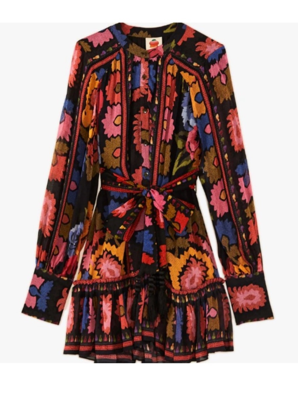 Farm Rio Flowers Floral Long Sleeve Mini Dress